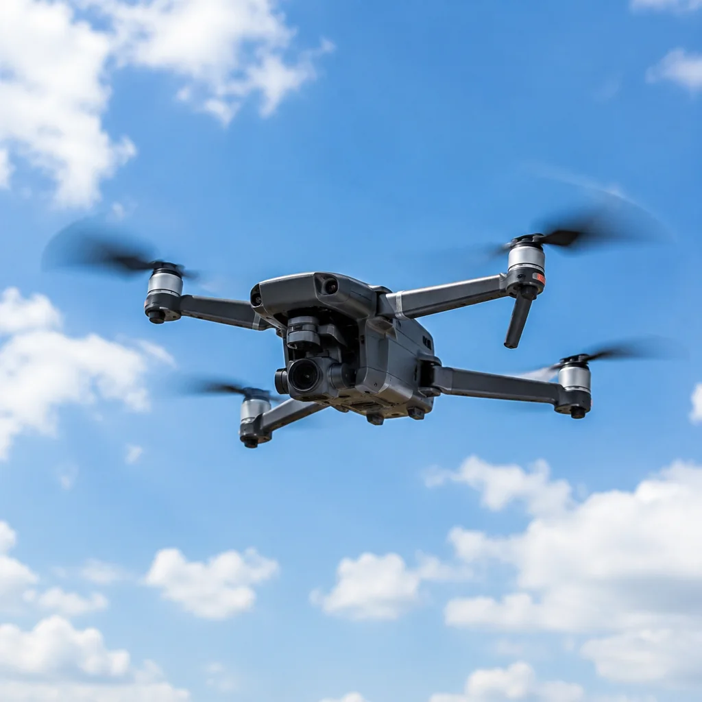 Dron profesional volando con cámara estabilizada